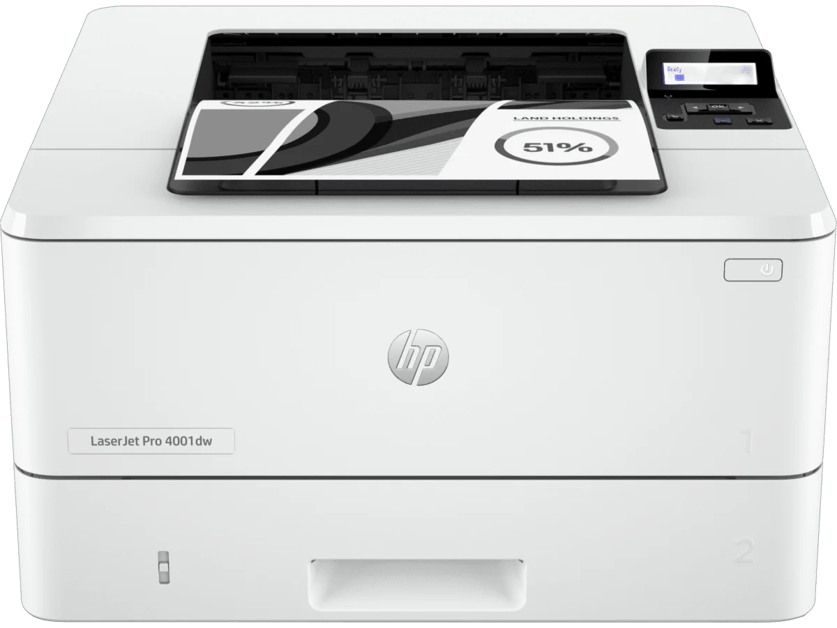 HP LaserJet Pro 4001dw printer in white and grey